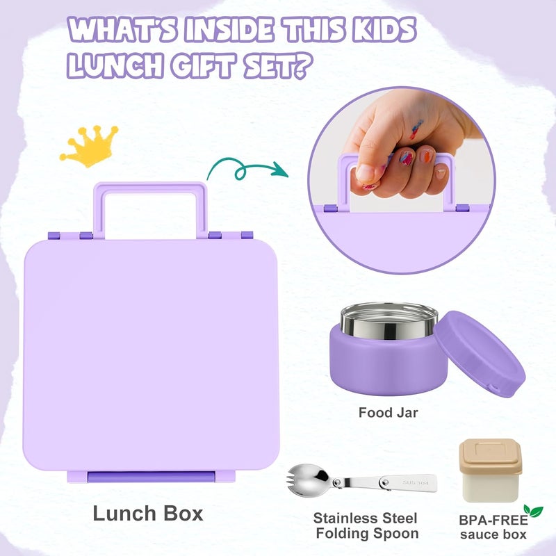 Aimsnk Bento Lunch Box for Kids with 9oz Soup Thermo Leak-Proof Lunch Food Container with 5 Compartment Thermo Hot Food Jar and Insulated Lunch Bag for Kid Toddler Girls Boys to School(Purple) - Image 3
